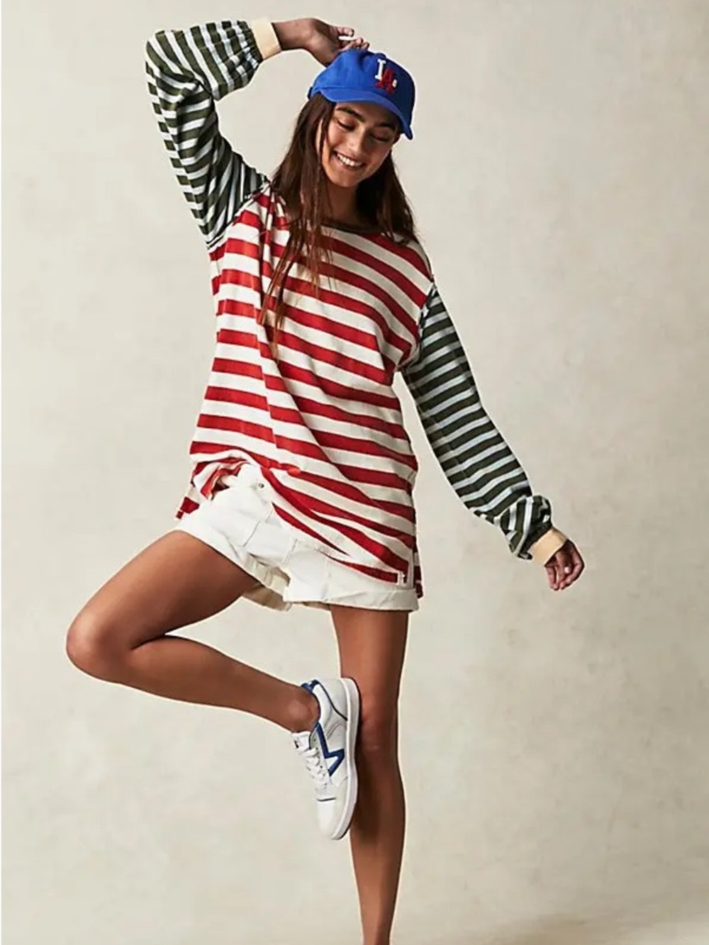 We The Free Sawyer Stripe Tee Shirt Top Long Sleeve Red Green Blue Burgundy M